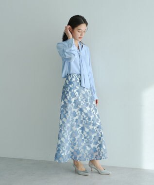 YECCA VECCA スカーフリング付きボウタイブラウス Sax