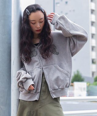 WEGO 【ユニセックス着用ITEM/MLサイズ展開】ショートグラフィックZIPパーカー グレー