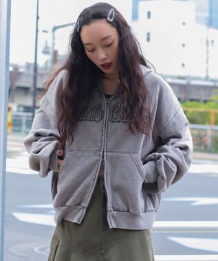 WEGO 【ユニセックス着用ITEM/MLサイズ展開】ショートグラフィックZIPパーカー グレー
