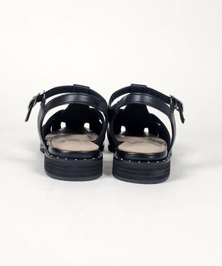 Dominic3 スタッズピース レザーケージサンダル ブラック