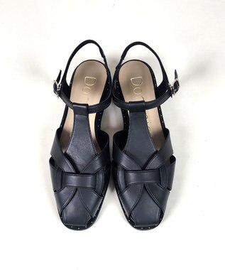 Dominic3 スタッズピース レザーケージサンダル ブラック