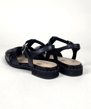 Dominic3 スタッズピース レザーケージサンダル ブラック