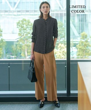 ICB L 【新色追加・WEB限定カラーあり・接触冷感・UVケア・速乾・洗える】BackSatinAmunzen バンドカラーブラウス ブラックドット系［WEB限定］