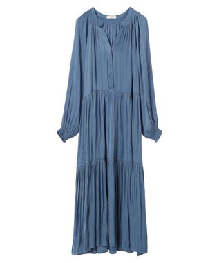 earth music&ecology サテンティアードワンピース Blue