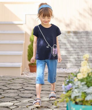 ANY KIDS 【WEB限定】7days プリント 半袖 Tシャツ ネイビー×ポシェット風