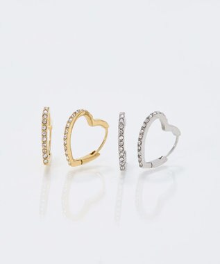 Phoebe 【金属アレルギー対応】ワンタッチライナーハートビジューフープピアス　シルバー シルバー