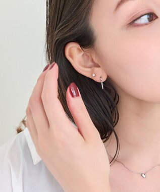 Phoebe 【金属アレルギー対応】ワンタッチライナーハートビジューフープピアス　シルバー シルバー