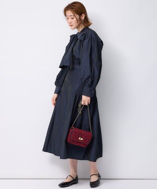 23区 【洗える】ライトメモリータフタ ボリュームボウタイ ブラウス ネイビー系