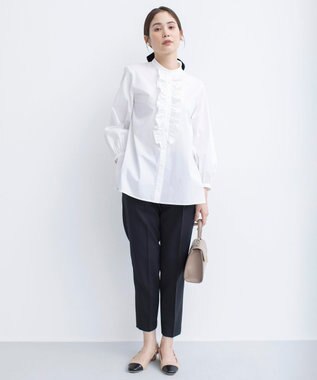 組曲 コンパクトシャーティング フリルブラウス アイボリー系