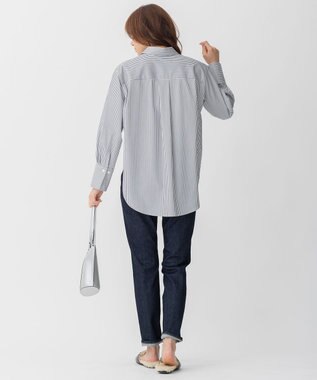 自由区 【洗える】ストレッチシャーティング ベーシック シャツ ブルー系1