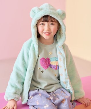 ANY KIDS アニマル耳 フェイクファー ブルゾン ミント×クマ
