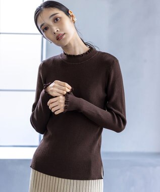 ANY SIS CICA加工 フリルネック プルオーバー ブラウン