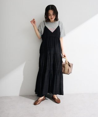 Green Parks シャーリングティアードキャミワンピース Black
