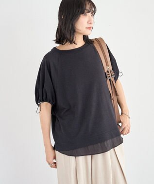 Green Parks 袖ドロストシアー裏毛ドッキングプルオーバー Black