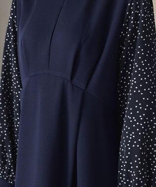 Tiaclasse L ドット柄コンビバックリボンタックワンピース ネイビー