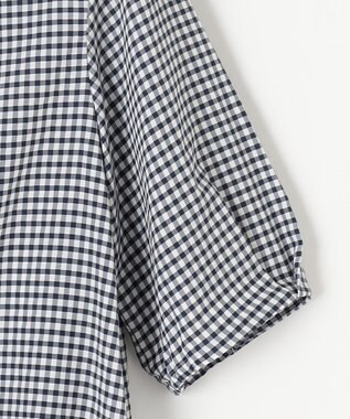 J.PRESS LADIES S 【洗える】アセVisギンガム バンドカラー ブラウス ネイビー系