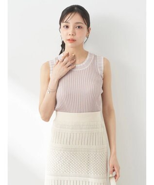 earth music&ecology ノースリーブラインニットプルオーバー Mocha