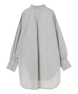 Green Parks イージーケアスタンドフリルシャツチュニック Stripe Black