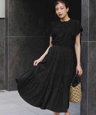 Tiaclasse 【洗える】ティアードフレアスカート ブラック