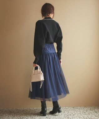 Feroux 【洗える・アンサンブル】パールポイントアンサンブル ニット ブラック系