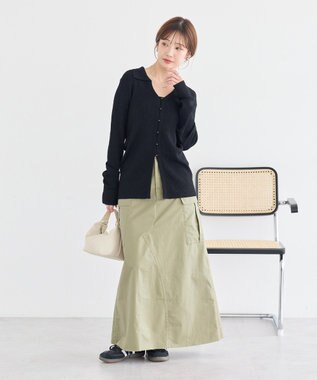 earth music&ecology スキッパー衿リブカーディガン Black