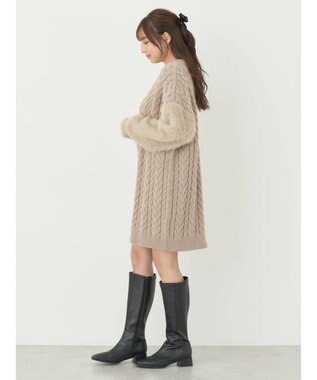 earth music&ecology 袖ファーケーブルミニワンピース Gray Beige