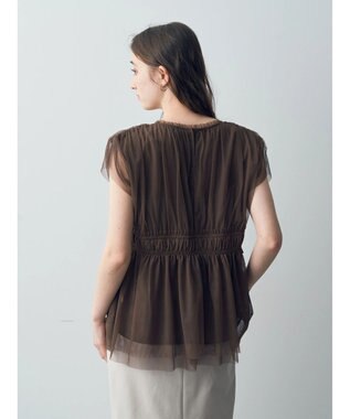 YECCA VECCA チュールギャザーブラウス Brown