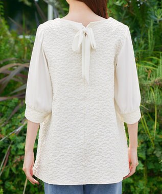 Tiaclasse L 【洗える】フラワーJQ袖シフォンチュニック アイボリー