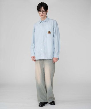 WEGO 【ユニセックス着用ITEM/MLサイズ展開】オックスフォードエンブレムシャツ（LS） ブルーストライプ