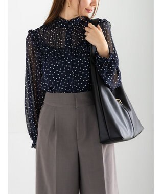 Te chichi パターンアソートシフォンフリルブラウス ネイビー