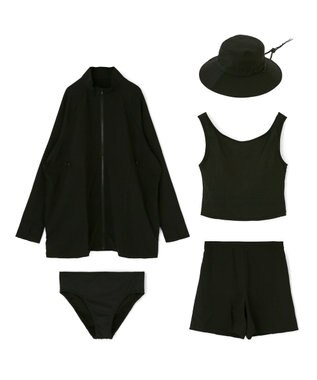 San-ai Resort（三愛水着楽園） 【WEB限定】5点セット バケットハット付きUVカット リブタンキニ+ラッシュガードセット水着【BeachQueen(ビーチクイーン）】