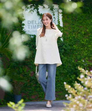 Tiaclasse L 【洗える】フラワーJQ袖シフォンチュニック アイボリー