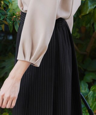 Tiaclasse L 【ダブルストレッチ】【洗える】タックパフ袖ブラウス グレージュ