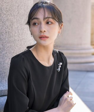 Tiaclasse L 【ダブルストレッチ】【洗える】タックパフ袖ブラウス ブラック