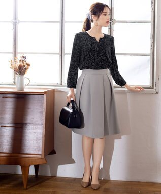 Tiaclasse 【洗える】大人上品な配色ピンタックブラウス ブラックドット