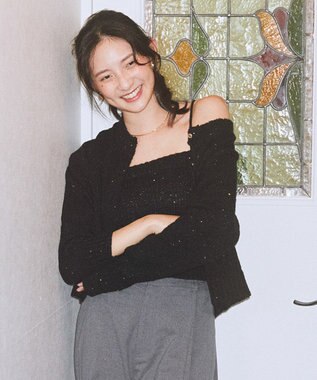 earth music&ecology 【セット2点】SET2点フラワースパンコールカーデ＋ビスチェ Black