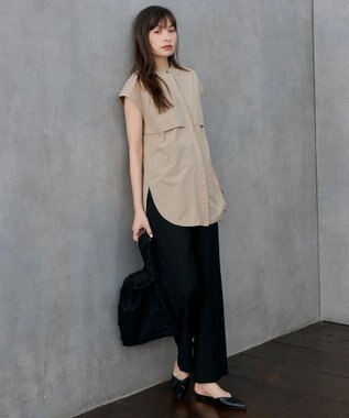 ICB 【洗える】ワッシャーツイル ワイドストレートパンツ ブラック系