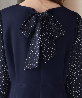 Tiaclasse L ドット柄コンビバックリボンタックワンピース ネイビー