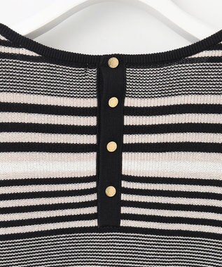 23区 S 【洗える】コットンアセテート バックボタン ニット ブラックボーダー