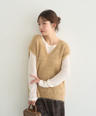 earth music&ecology 【予約】キャットライクヤーンニットベスト キャメル