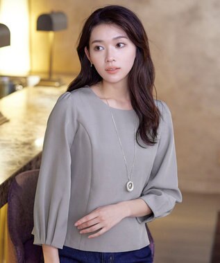 Tiaclasse L 【ダブルストレッチ】【洗える】タックパフ袖ブラウス グレー