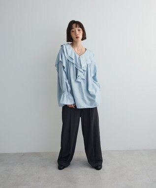 Green Parks ビッグカラーフリルブラウス Sax