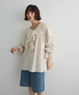Green Parks ビッグカラーフリルブラウス Off White