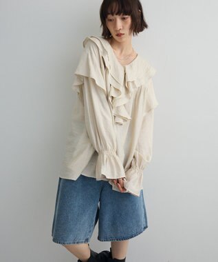 Green Parks ビッグカラーフリルブラウス Off White