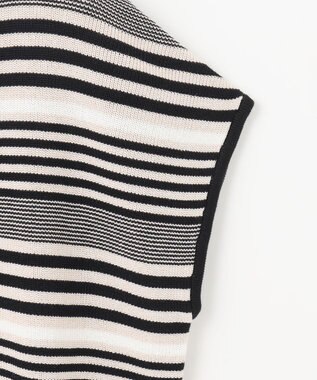 23区 S 【洗える】コットンアセテート バックボタン ニット ブラックボーダー