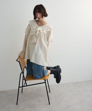 Green Parks ビッグカラーフリルブラウス Off White