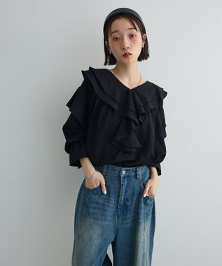 Green Parks ビッグカラーフリルブラウス Black