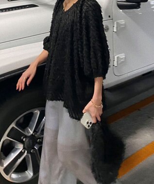 Green Parks AnriettMusee カットジャガードタックブラウス Black