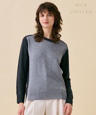 BEIGE， 【WEB限定・洗える】ROGAN / バイカラーウールクルーネックニット M Gray x C Gray