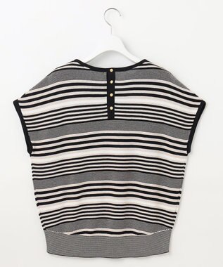 23区 S 【洗える】コットンアセテート バックボタン ニット ブラックボーダー